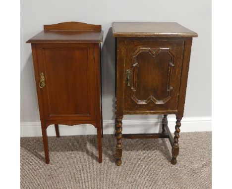 An oak Pot Cupboard, 16in (41cm) wide, 31in (79cm) high, together with a reproduction pot cupboard, an oak hinged box and a D