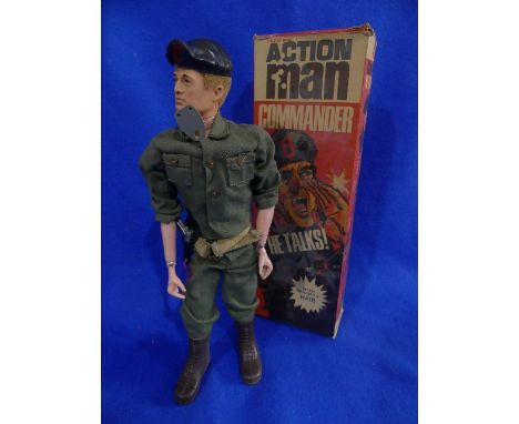 Action Man; A boxed early 1970's Commander 'He Talks' Figure, with blond flock head but still with hard hands (1970-1972 mode