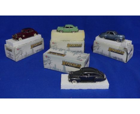 The Brooklin Collection; A collection of four 1:43 scale die-cast models, including BRK 106 1938 Lincoln Zephyr, BRK. 117 193