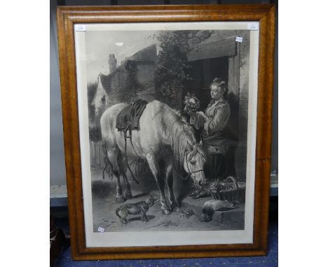 After R. Andsell, The Gardner's Daughter, the mezzotint engraving, published by Henry Graves &amp; Co, framed in walnut, 39in