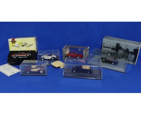 A collection of five 1:43 scale die-cast Models, including a Minichamps Horch 853A in perspex case with card outer, a Matchbo