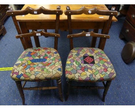 A pair of mahogany-framed Parlour Chairs, the interesting ladder back with staff-over seats in interesting colourful tapestry