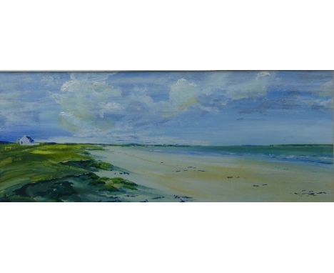 •Julie Watson; 'Gott Bay, Isle of Tiree', watercolour and gouache, framed, signed and dated '02 to bottom left corner, depict