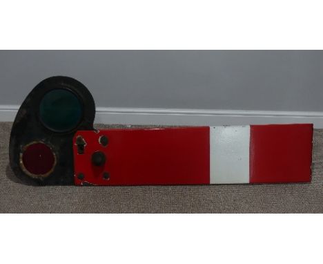 Railwayana; A BR red and white enamel home Signal Arm, with an attached GWR spectacle plate.