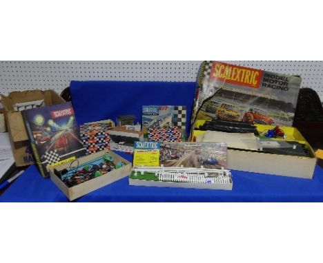 A quantity of vintage Scalextric, including Set 65, Austin Healey 3000 and Mercedes 190SL, Track &amp; Pit Lights, Trackside 