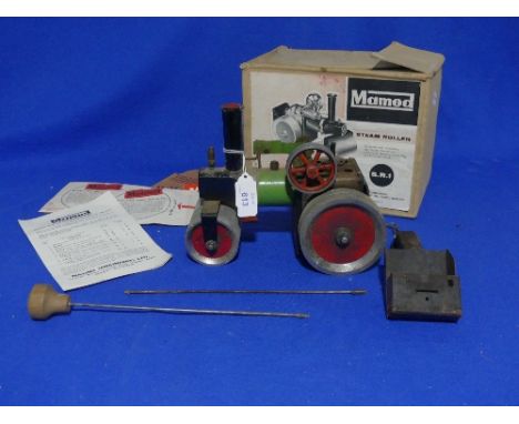 Mamod Steam Roller S.R.1., playworn, boxed, with steering rod and some literature.