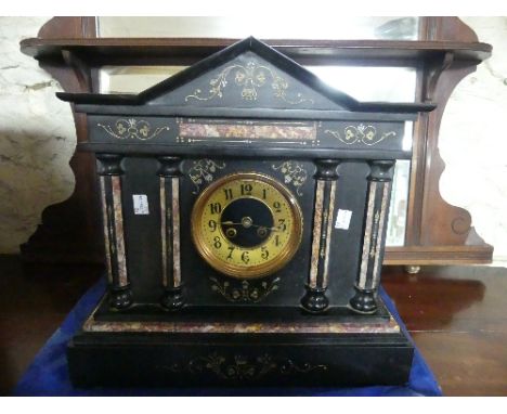 A Victorian slate and marble Mantle Clock, 16¼in (41cm) wide, 15in (40cm) high.