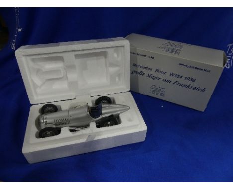 A CMC 1:18 scale model of the 1938 Mercedes Benz W154, in original polystyrene packed box.