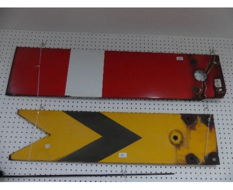 Railwayana; A BR red and white enamel home Signal Arm, together with a BR yellow and black distant Signal Arm (2)