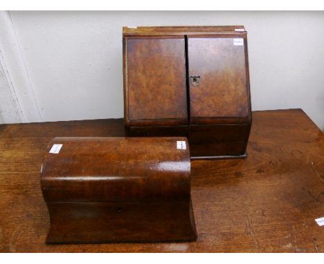 A Victorian walnut Stationery Box, the sloping front with double doors, letter rack interior, in need of some restoration, 12