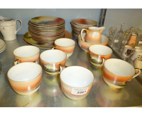 THIRTY FOUR PIECE NORITAKE HAND PAINTED PART TEA SERVICE, DECORATED WITH MOUNTAINOUS RIVER LANDSCAPES INCLUDING SEVEN CUPS (3