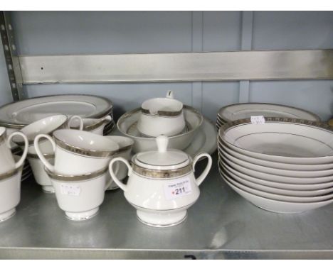NORITAKE JAPANESE PORCELAIN DINNER AND TEA SERVICE FOR EIGHT PERSONS' CONTEMPORARY - LEGACY PLATINUM' PATTERN 4281, APPROX 46