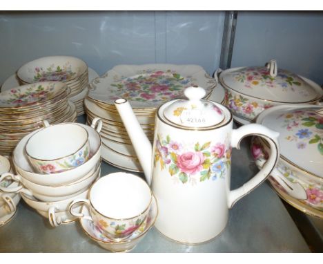 PARAGON CHINESE DINNER AND TEA SERVICE FOR SIX PERSONS, APPROX 43 PIECES, PRINTED WITH FLOWERS, INCLUDING A PAIR OF TWO HANDL