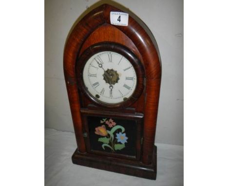 An Edwardian 'Steeple' mantel clock with painted door, in working order.