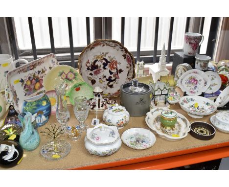 A COLLECTION OF DECORATIVE CERAMICS, comprising three Caithness paperweights 'Flower in the Rain', 'Saracen' no. P19384, also
