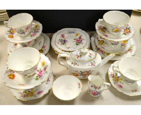 Royal Crown Derby - a Blue Band Posies pattern duet set, comprising Teapot, milk jug, sugar bowl, cups, saucers; others, cups