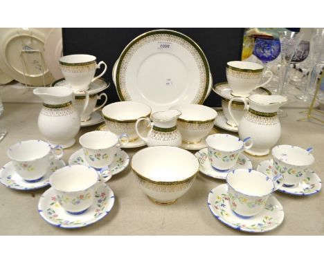 A Royal Grafton  majestic green pattern tea service comprising cake plate,  graduated creamers and sugar bowls, cups and sauc