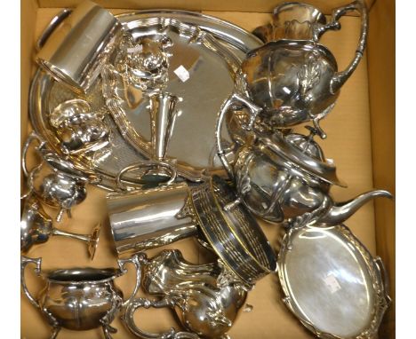 Plated Ware - a four piece EPBM tea service;  mugs;  coffee pot;   trays;  cruet stand;   etc 