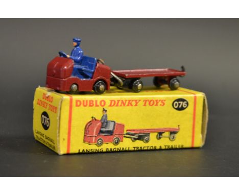 Dublo Dinky No.076 Lansing Bagnall Tractor and Trailer - comprises maroon tractor with blue driver and a matching trailer, bo