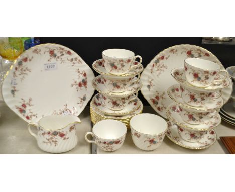 A Minton Ancestral tea service for eight comprising side plates, creamer, sugar bowl, bread and butter plates, cups and sauce