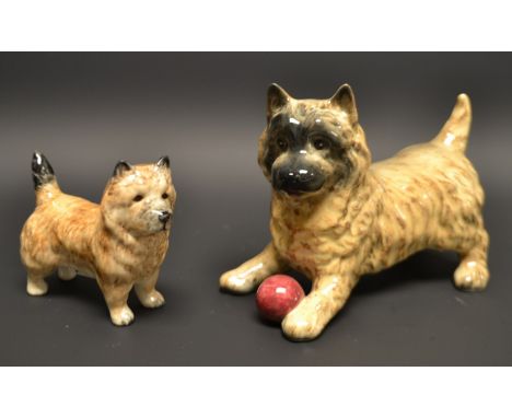 A Beswick model of a terrier playing with a red ball; another smaller, printed marks (2)