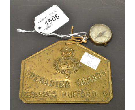 A Grenadier guards brass plate and compass, D HUFFORD 22955243