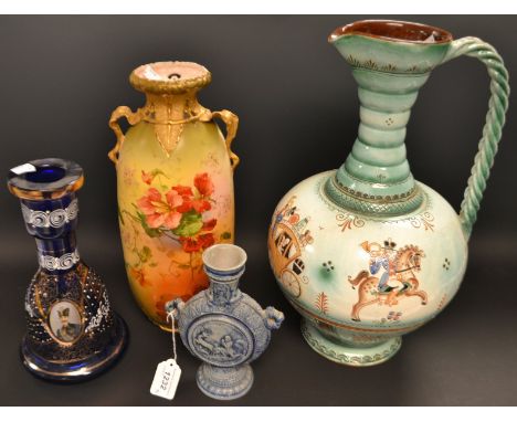 Ceramics - a Turn Wien vase, decorated with flowers;  a German stoneware mood flask etc (4)