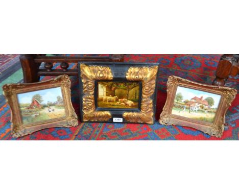 R. Simm,
a pair,a country village,
oil on board; another,all in ornate frames (3)