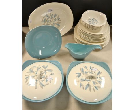 A Midwinter Stylecraft Cassandra pattern part dinner service, inc Tureens and covers, plates, gravy boat etc, printed marks