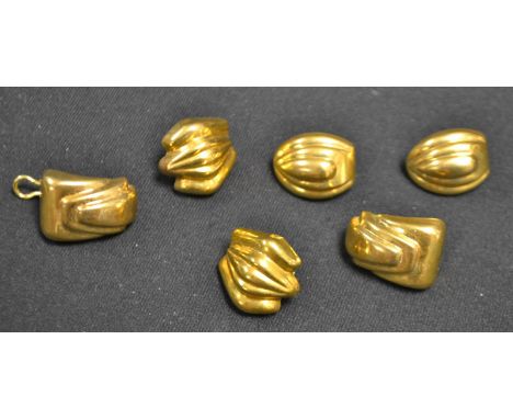 A pair of hollow cast 9ct gold earrings, stepped triple arch body, stamped 375;  others (3 pairs), 22g 