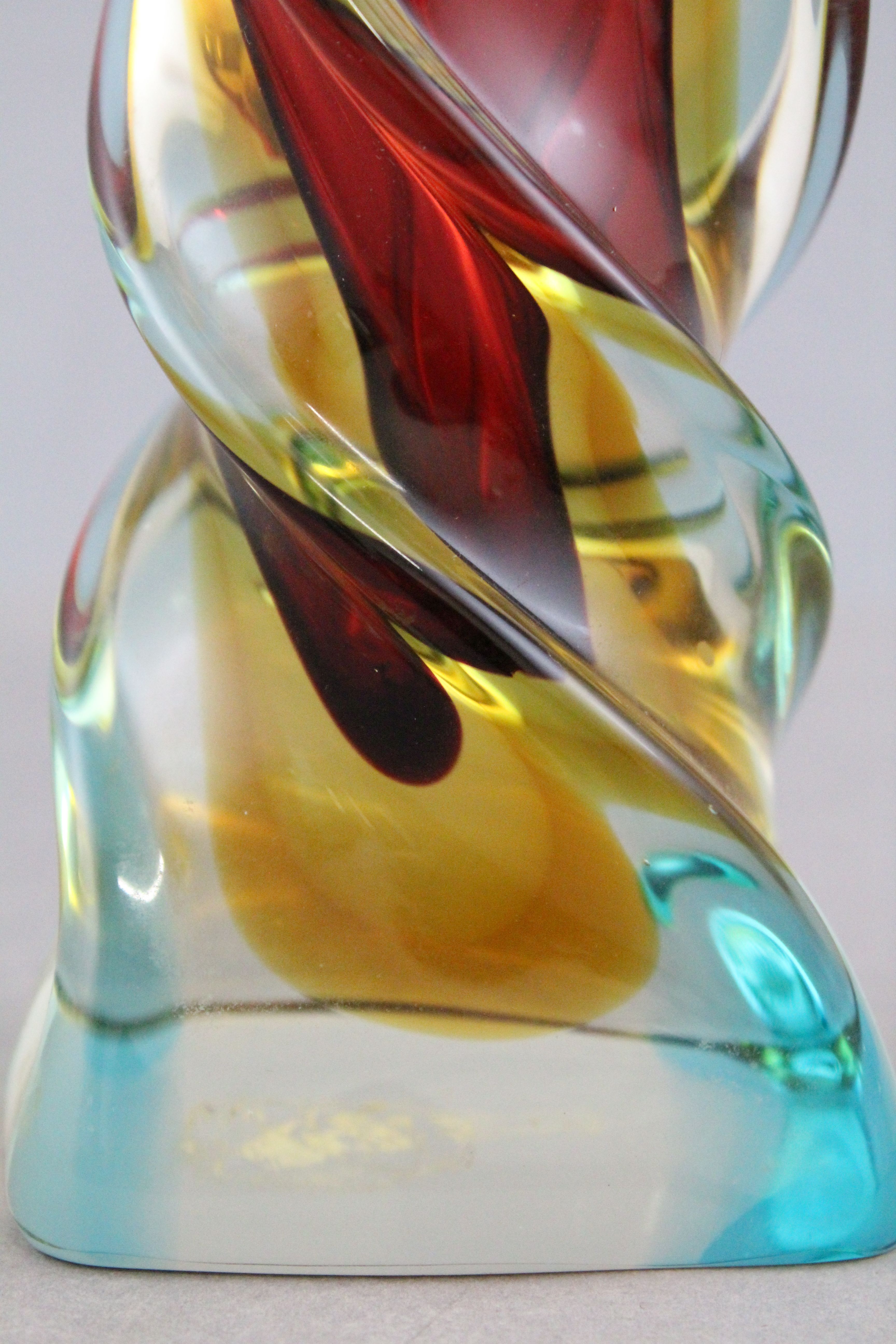 Tall Murano Swirl Vase With Red And Amber 24cm In Height