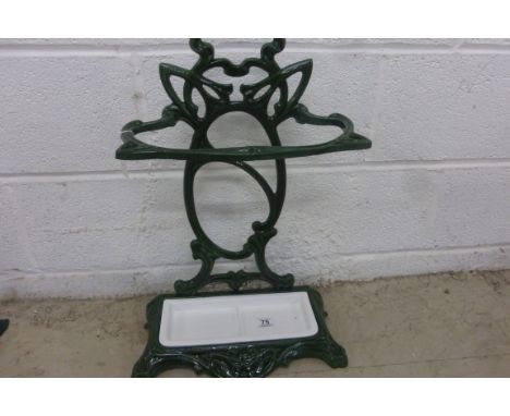 Green painted Art Nouveau umbrella stick stand stamped France, Castirone 
