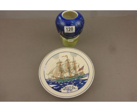 Poole Pottery 'Poole Whaler 1783' plate marked K '99 to base plus a Poole Pottery bulbous vase shape 83