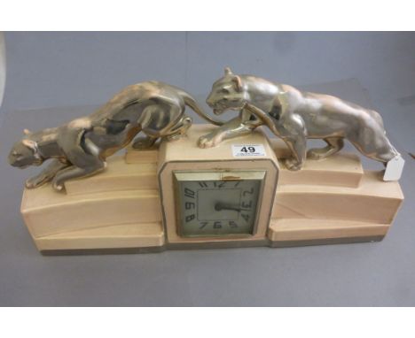 Art Deco ODYV mantle clock with figurative panther decoration