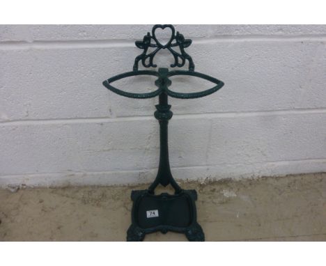 Green painted two sectioned Art Nouveau style stick stand