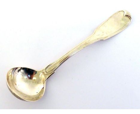 A George III Irish silver Fiddle & Thread pattern sauce ladle, maker's mark rubbed, possibly J.B in oval punch, Dublin, 1801,