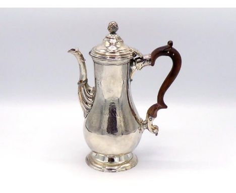 An Early Period Old Sheffield Plate coffee pot, circa 1760, stamped three times with an unidentified maker's mark (recorded i