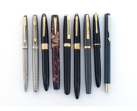 PARKER 75, Cisele, a silver fountain pen and rollerball set, together with further vintage fountain pens, including a Sheaffe