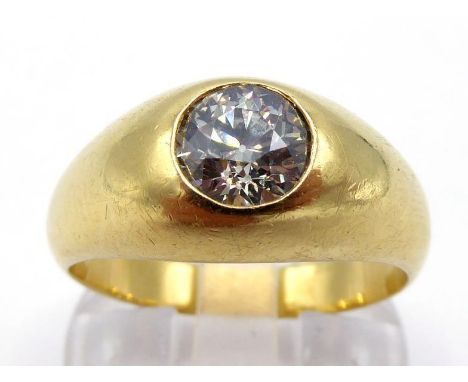 A single stone diamond ring, the central old cut brilliant approx. 1.04, the outer shank with Portuguese 800 gold standard ma