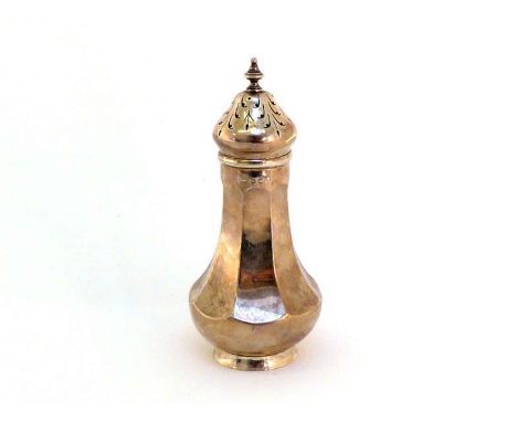 A silver sugar caster by Philip Hanson Abbot, Birmingham, 1915, tapering fluted body on collet foot, onion dome top with bell