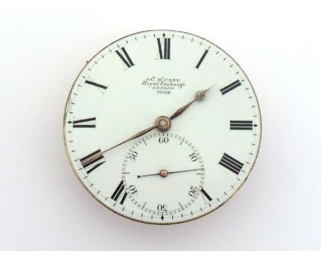 A 19th century pocket watch movement by James McCabe, Royal Exchange, London, numbered 12768,  the three quarter plate moveme