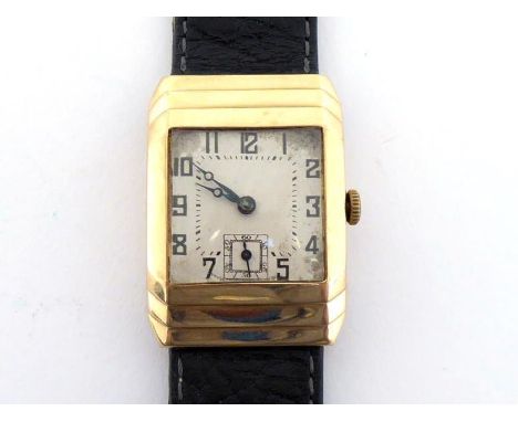 An Art Deco gentleman's 9 carat gold manual wind wristwatch, the case hallmarked Chester 1927, the silvered dial with black A