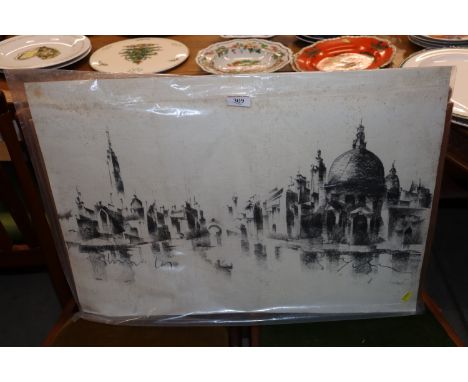 An unframed print "Battle Call" and one other of Venice 