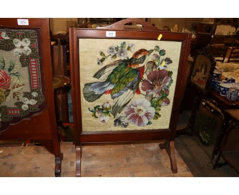 A 19th Century mahogany and glazed firescreen with bead and needlework decoration