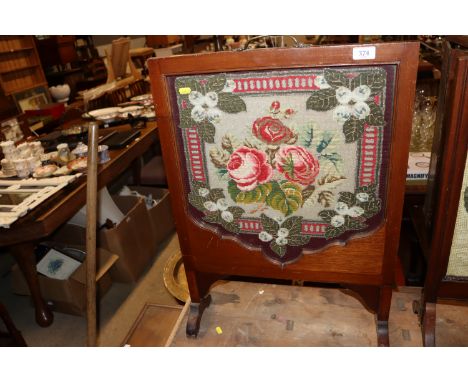 A 19th Century mahogany glazed firescreen with bead and needlework decoration 
