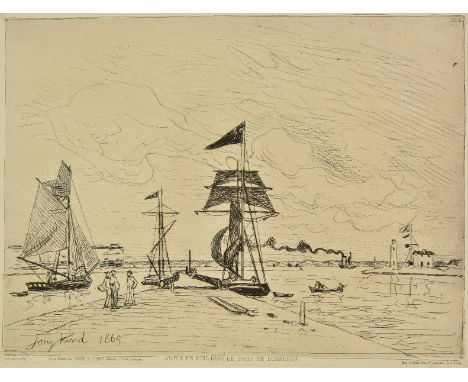 *Jongkind (Johan Barthold, 1819-1891). Jetée en bois dans le port de Honfleur, 1865,  etching on laid paper, printed by Delat