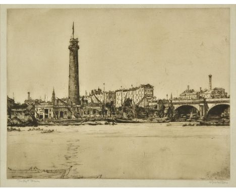 *AR Bone (Sir David Muirhead, 1876-1953).  The Shot Tower, 1904,  drypoint etching on off-white laid paper, signed and titled