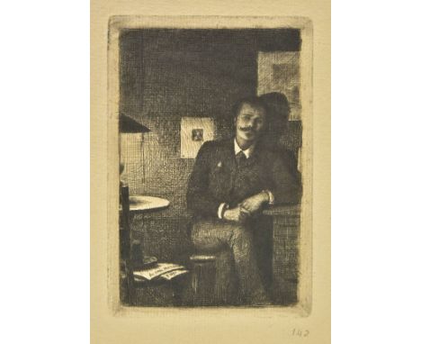 *Van Muyden (Evert Louis, 1853-1922). Self-portrait by Lamplight, 1890,  etching on cream laid paper, numbered in pencil 142 
