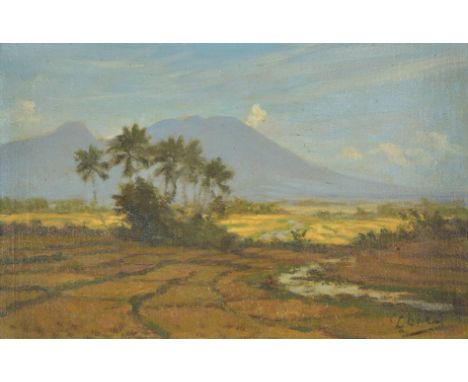 *Dake (Carel Lodewijk, 1886-1946 ). Landscape in West Java (Gedeh), 1923,  oil on board, signed lower right, 23.5 x 37cm (9.2