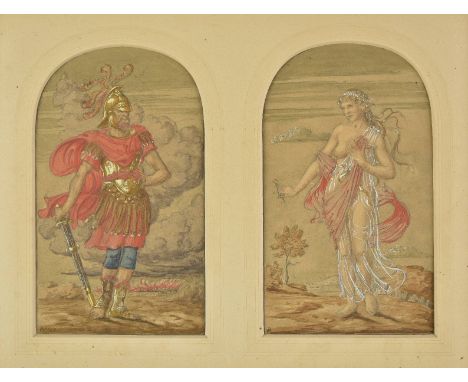 *Piener (Werner, 1897-1984). Mars and Venus, circa 1945,  a pair of watercolour and pencil drawings on light brown paper, hei